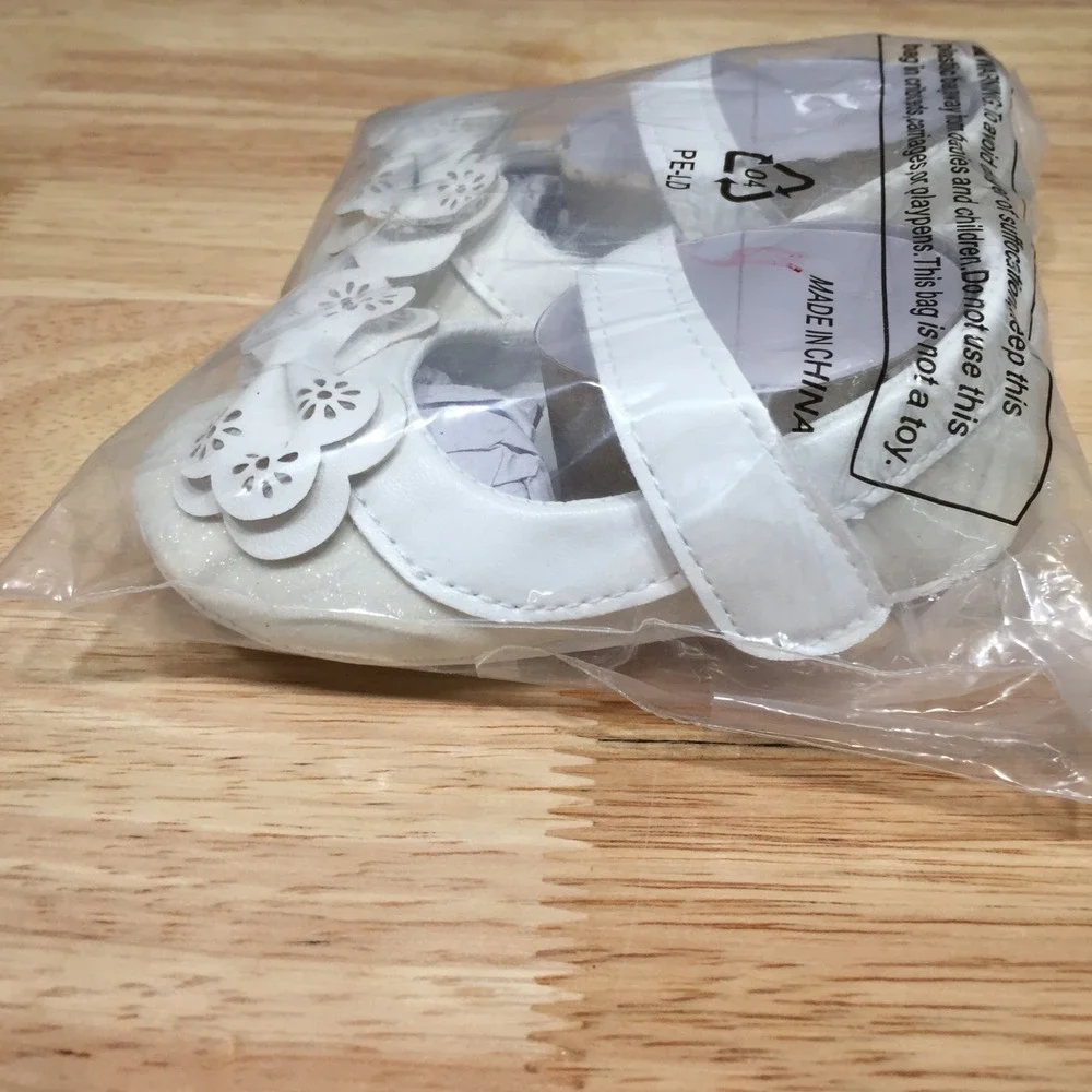 SABATUTU Infant Baby Girls White Glitter Mary Jane Bow Crib Shoes Size 12 Months